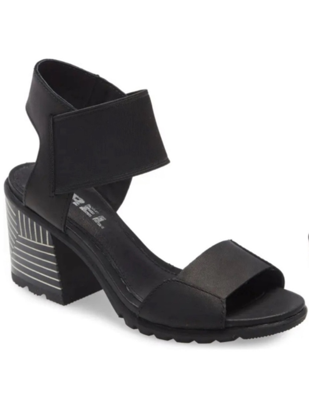 SOREL Nadia Black Leather Strappy Lug Sole Block Heel Sandals Comfort Size 7.5